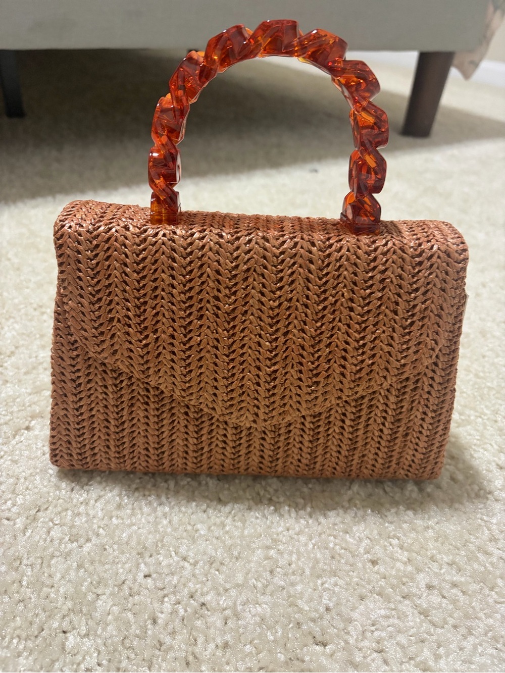 Woven Top-Handle Crossbody Bag in Burnt Orange